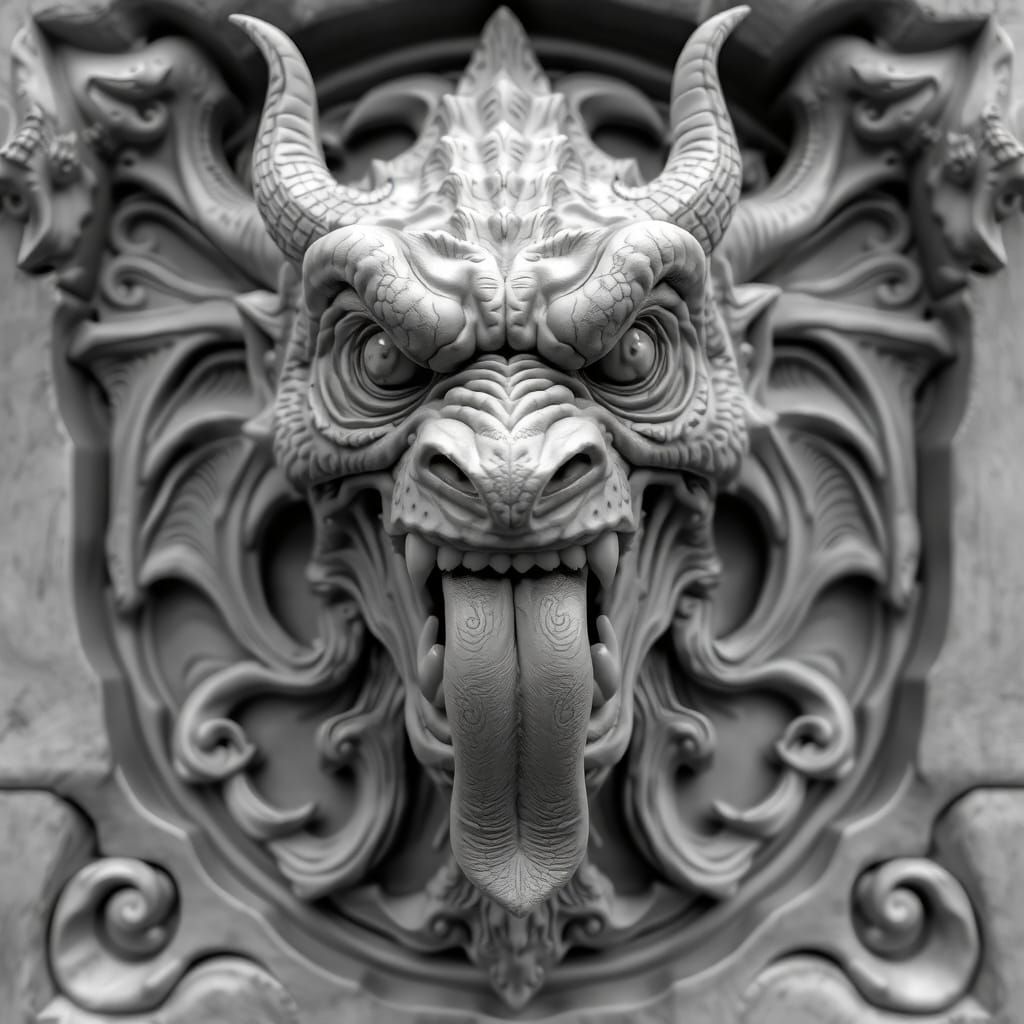 Grotesque Gargoyle Bas Relief in Hyper-Realistic 4K