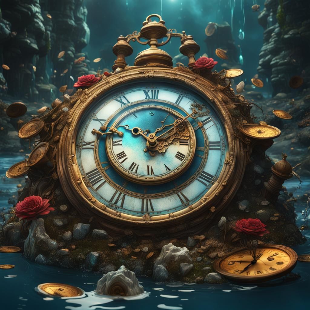 Surreal Melting Clocks in Wonderland Style