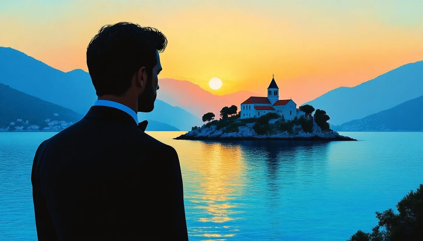 Croatian Island Monastery: Double Exposure Seaside View