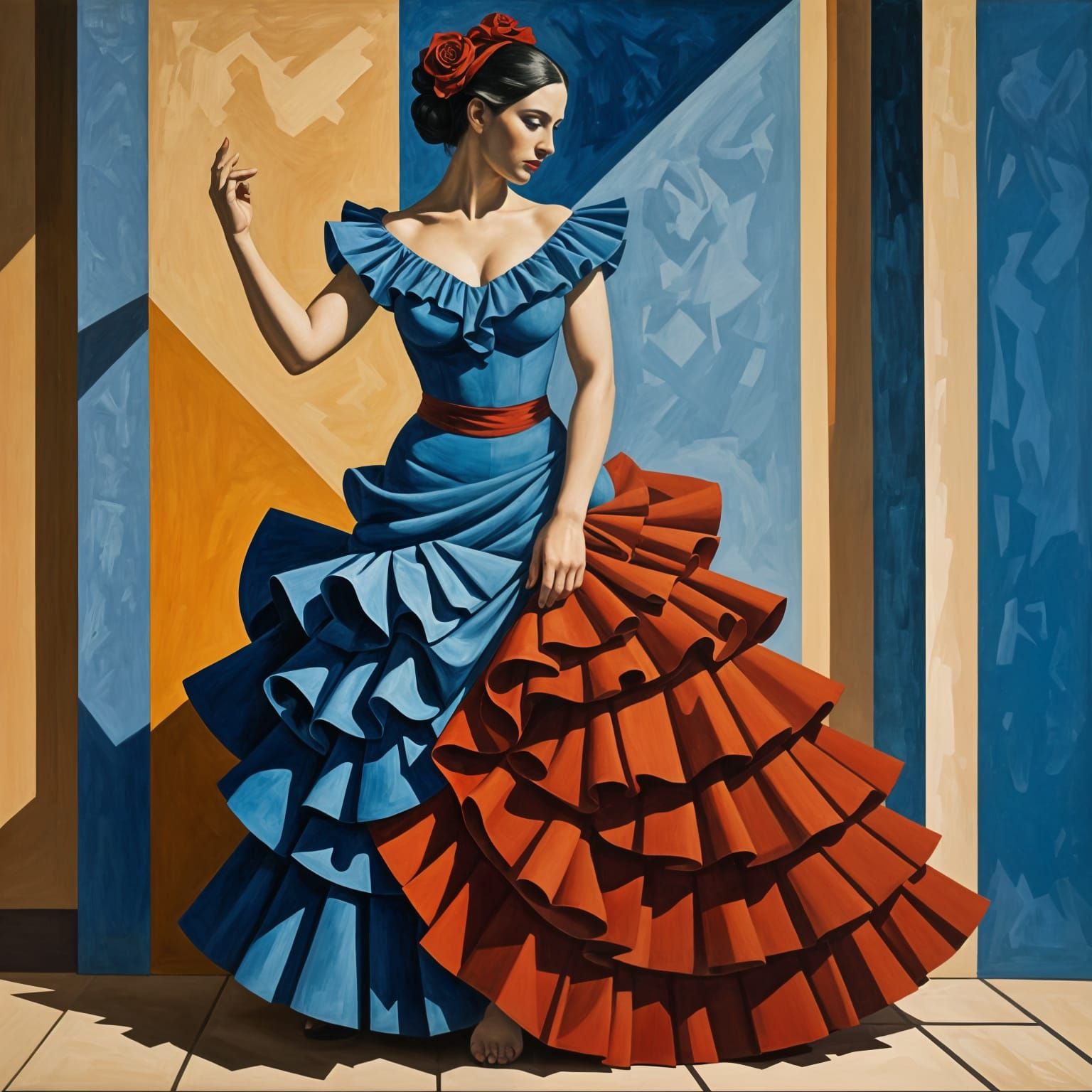 Flamenco Dancer in Cubist Style with Transitional Colors