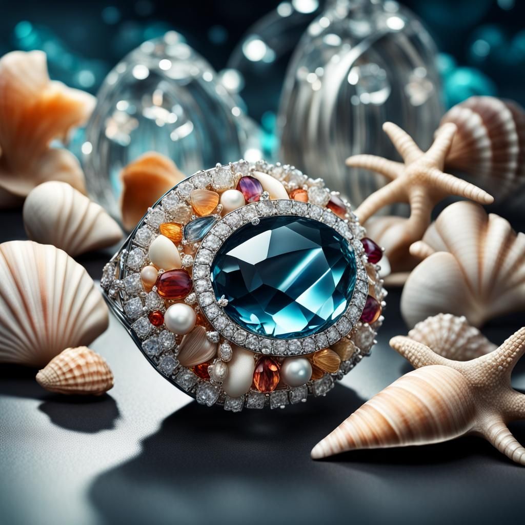 Jewelry with Diamonds, Gems, and Seashell Aquariums