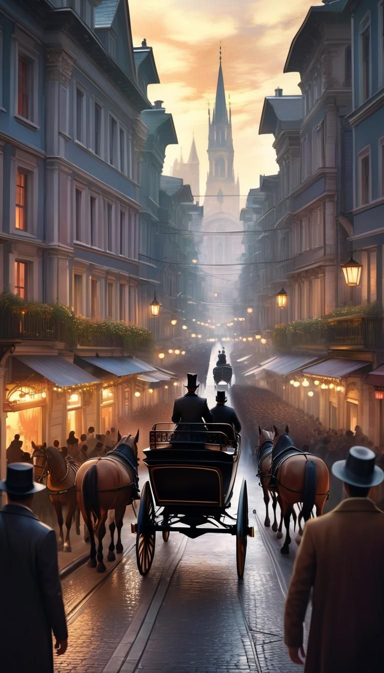 Horse-Drawn Carriage in Bustling Fantasy City