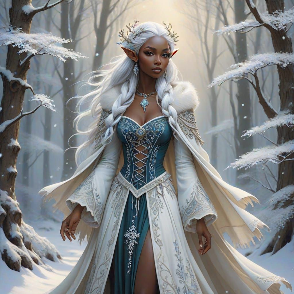 Winter Fantasy Elf in Enchanted Forest