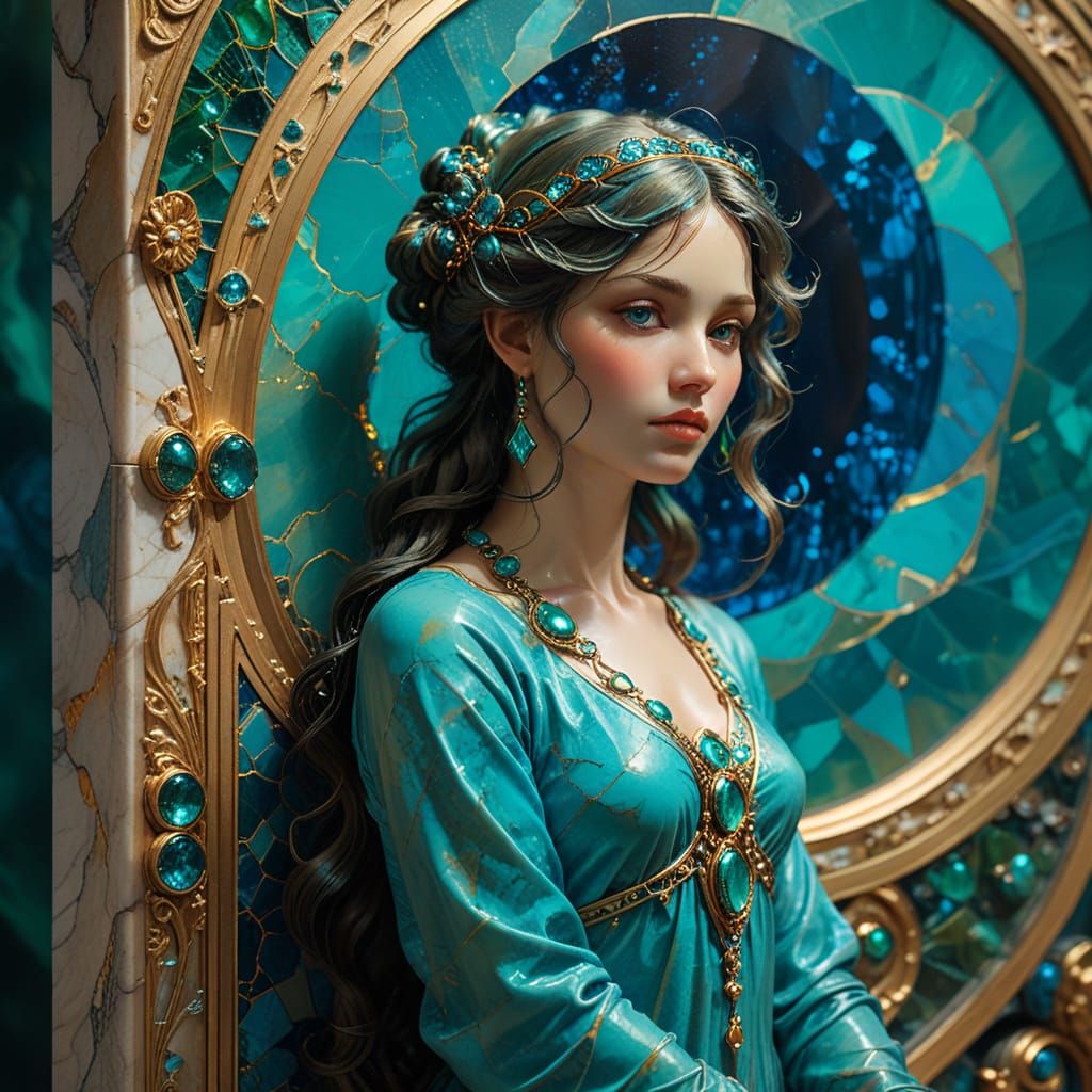 Pulsating Turquoise Gemstone in Oil Painting Style