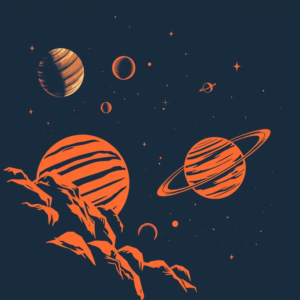 Space poster retro 2 colour screen print