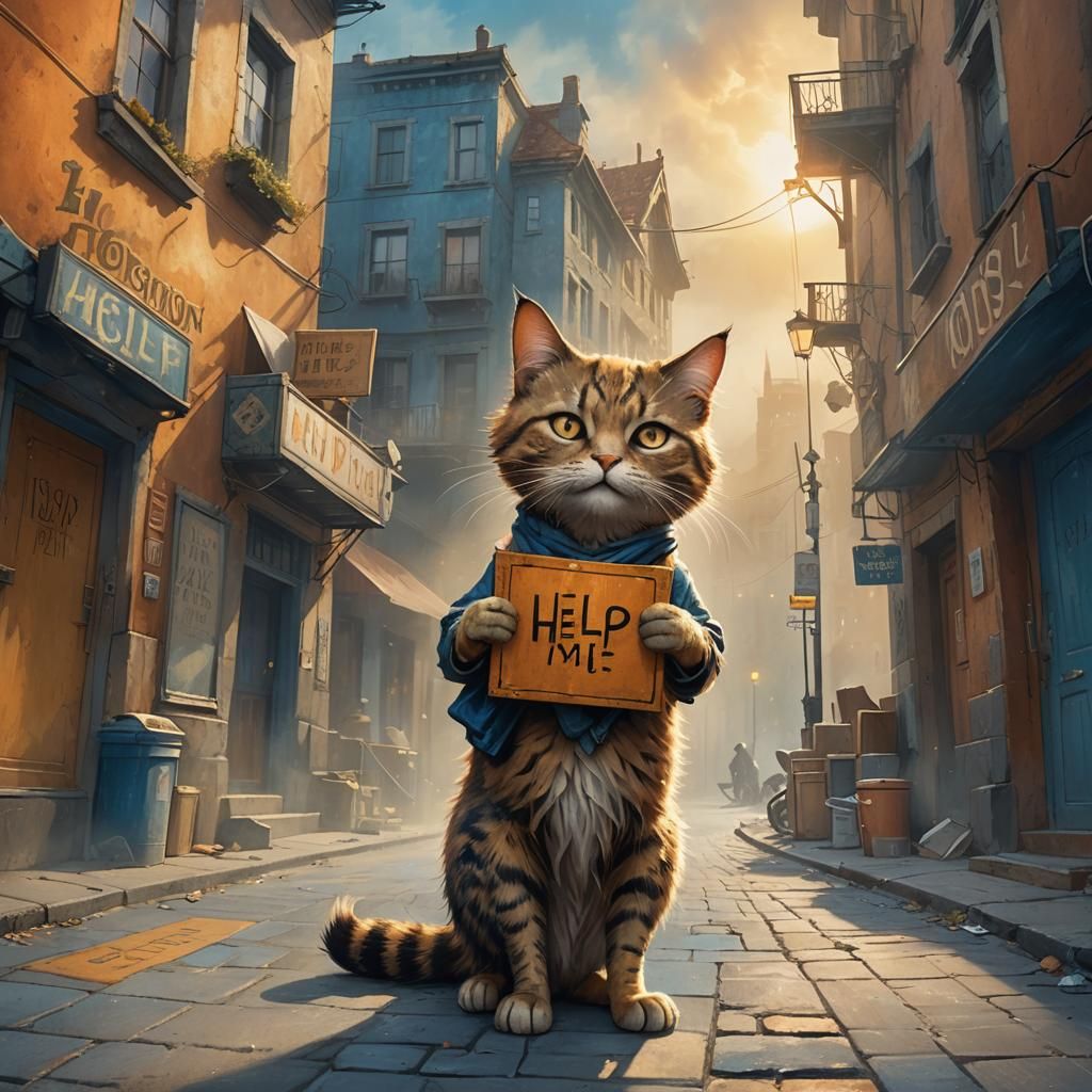 Homeless Cat Seeks Help: Fantasy Concept Art