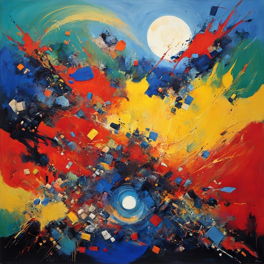 Dynamic, Abstract Composition in Bold, Expressive Brushstrok...