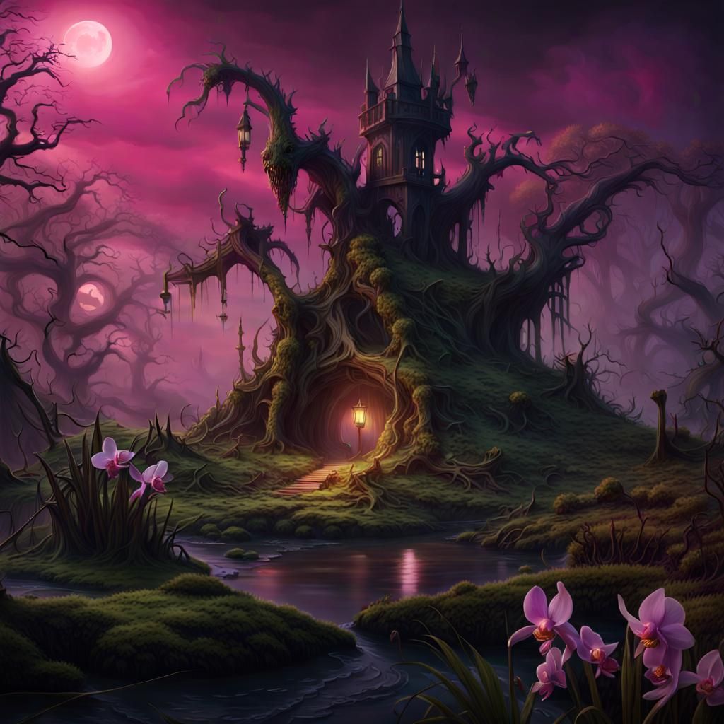 Creepy Swamp with Glowing Maw, Fantasy Concept Art