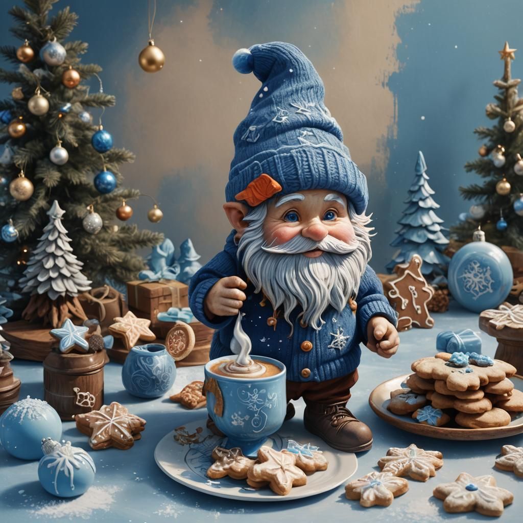 Blue Gnome's Christmas Cocoa: Fantasy Art