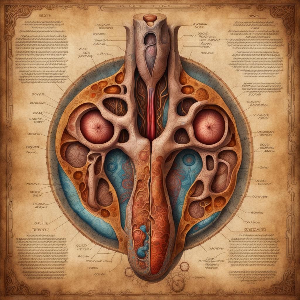 Detailed Cross Section of Male Anatomy on Parchment