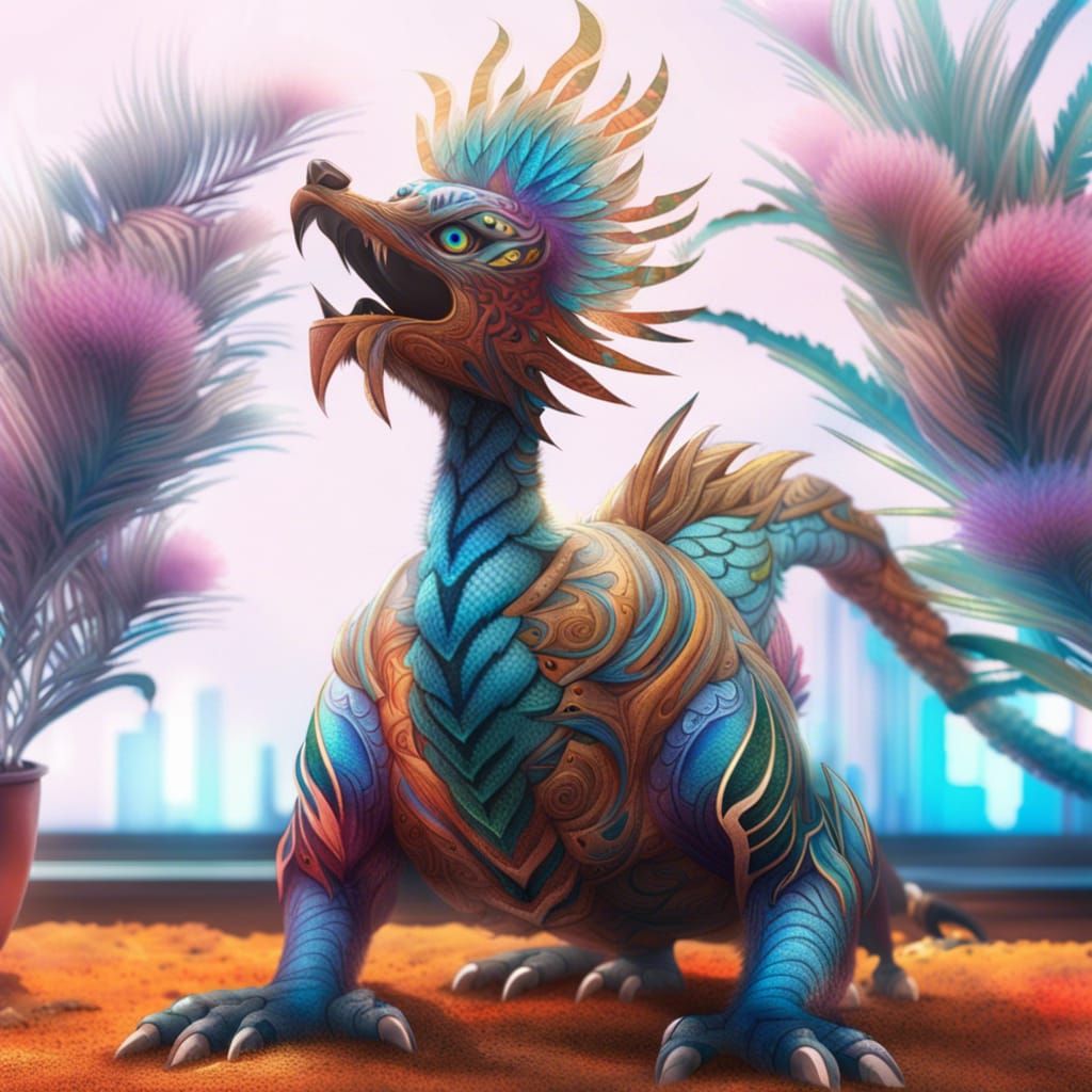 Peacock Tiger Dragon: Astral Cosmic Illustration