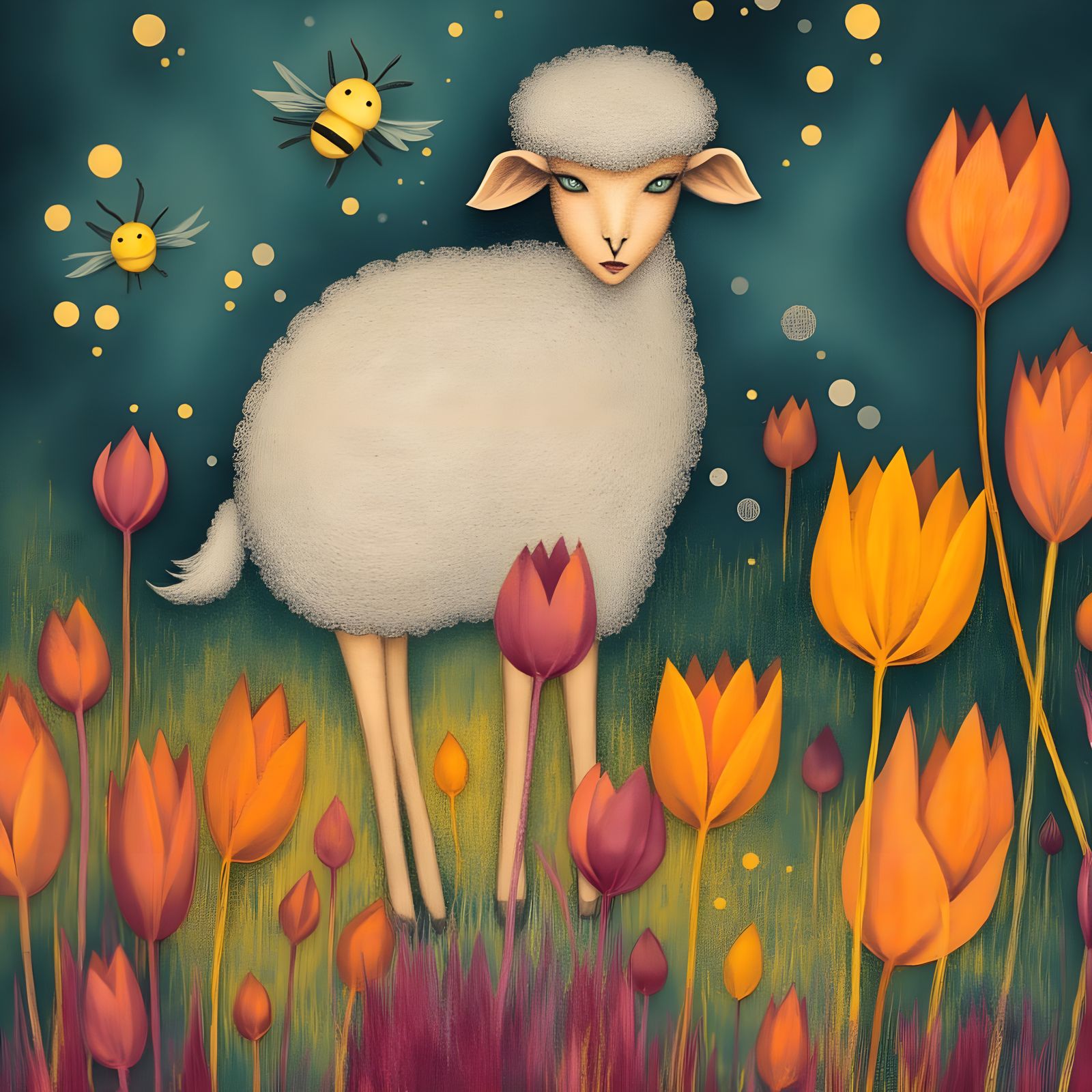 Stylized Sheep Attends Avant-Garde Theater in Cloud Wool