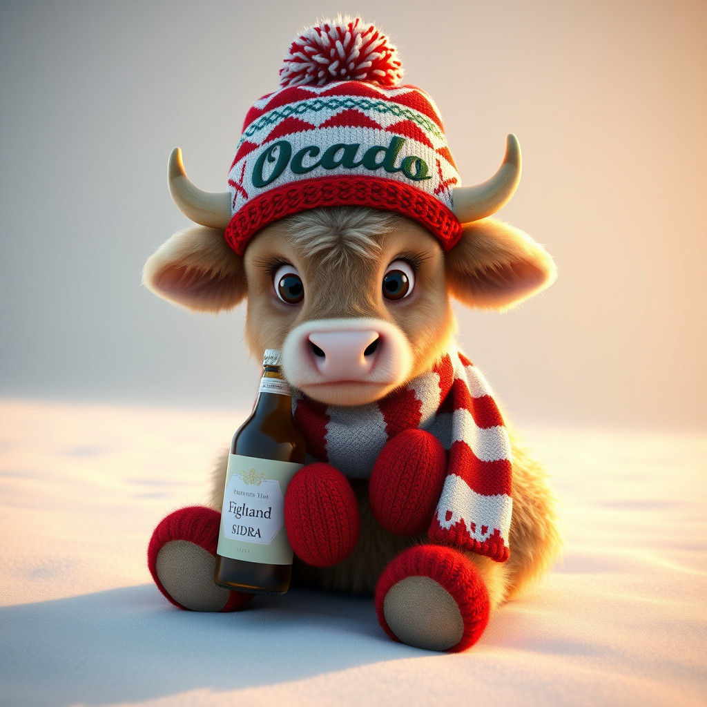 Cute Highland Cow in Winter Outfit: 3D Render