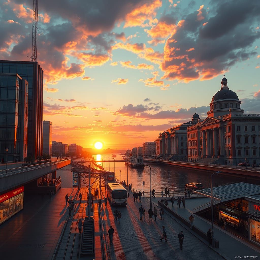 Futuristic Belgrade Waterfront at Sunset