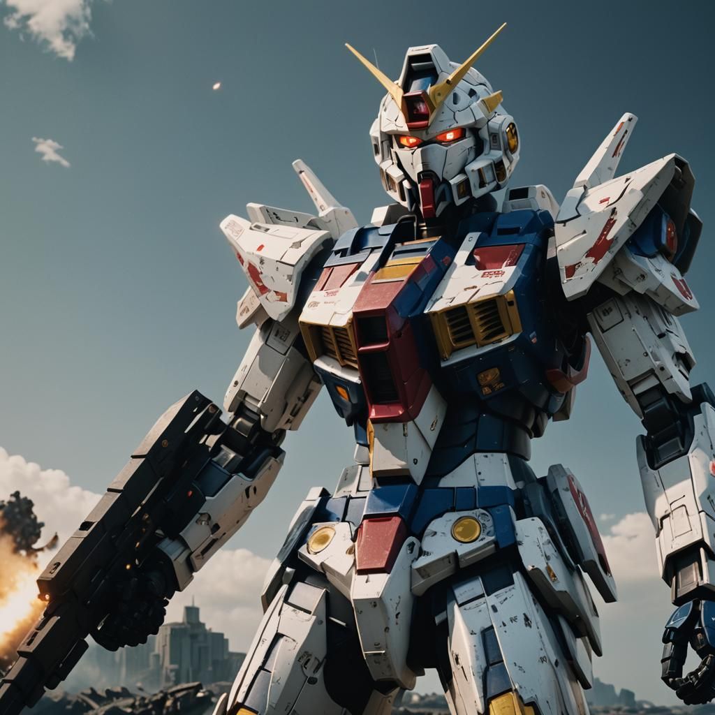 Dramatic Gundam Film Still in Cinematic Style