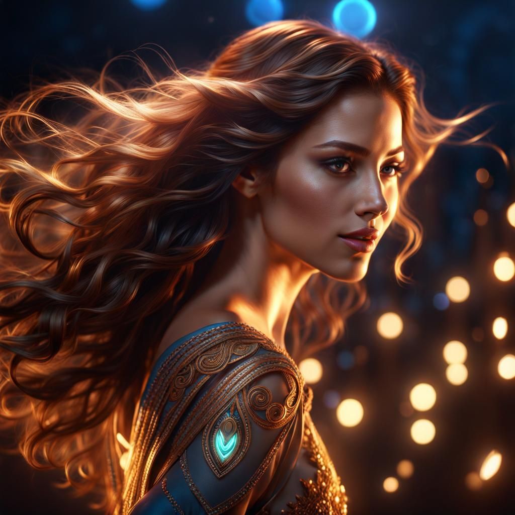 Luminous Woman Dancing: Detailed Matte Painting