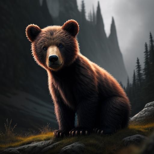Hyperrealistic Bear Cub in Vibrant Scenery