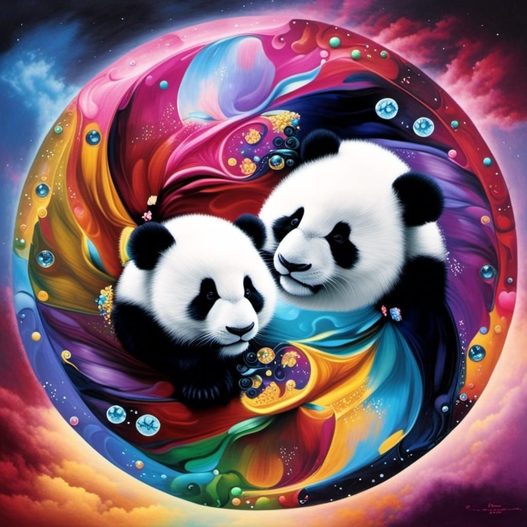 Panda Yin-Yang: Cuddly Harmony in Fantasy Art