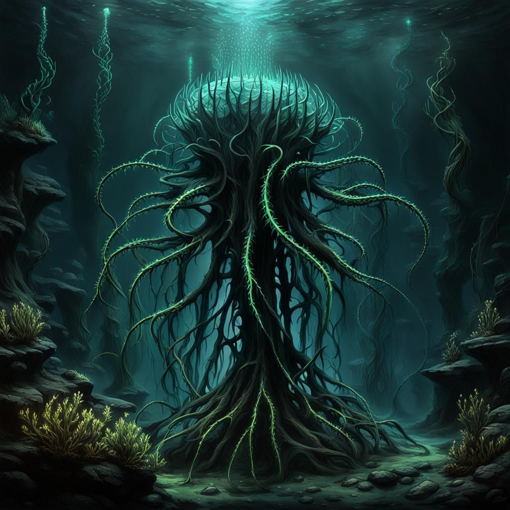 Bioluminescent Abyssal Snare: Detailed Matte Painting