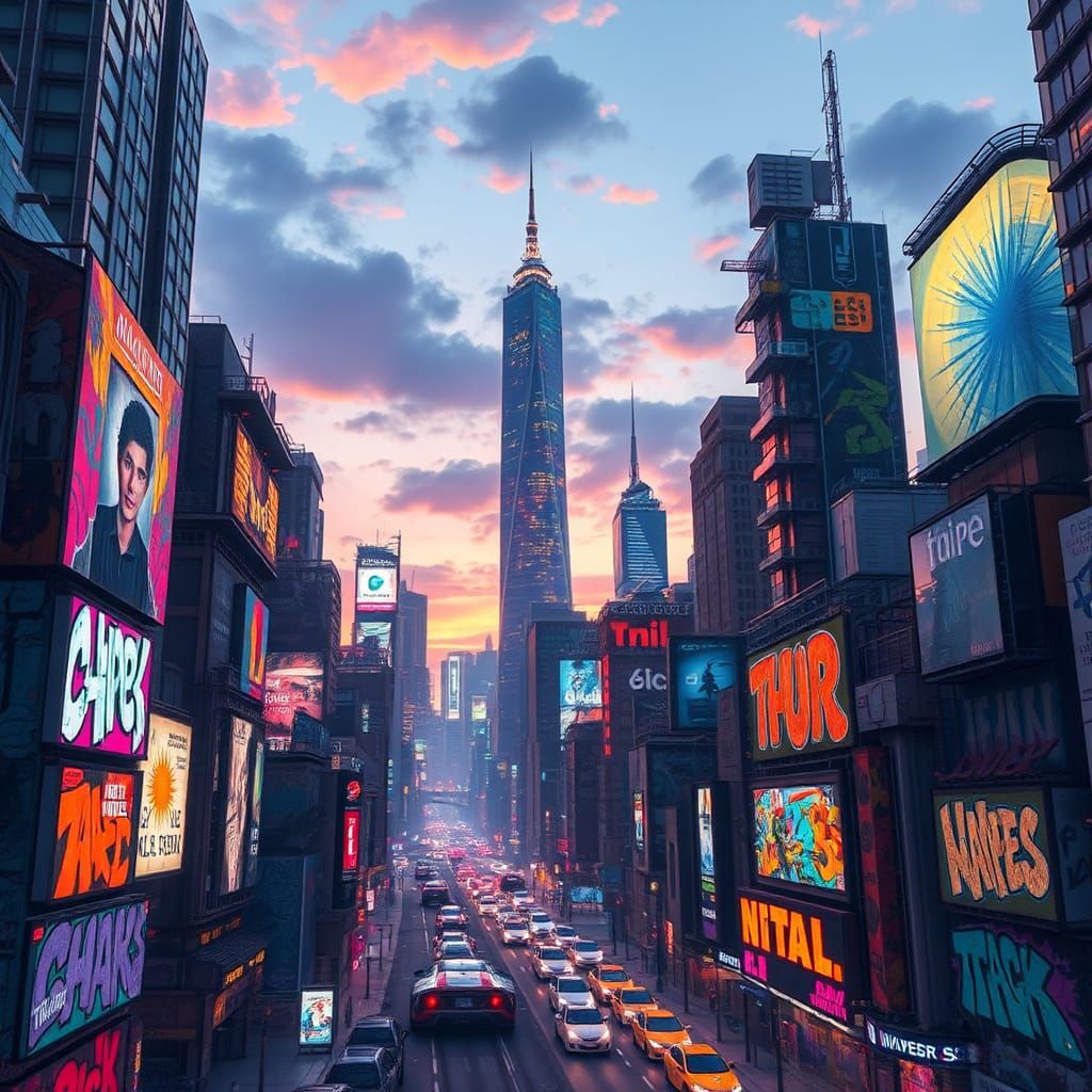 Futuristic Metropolis at Dusk in Vibrant Colors