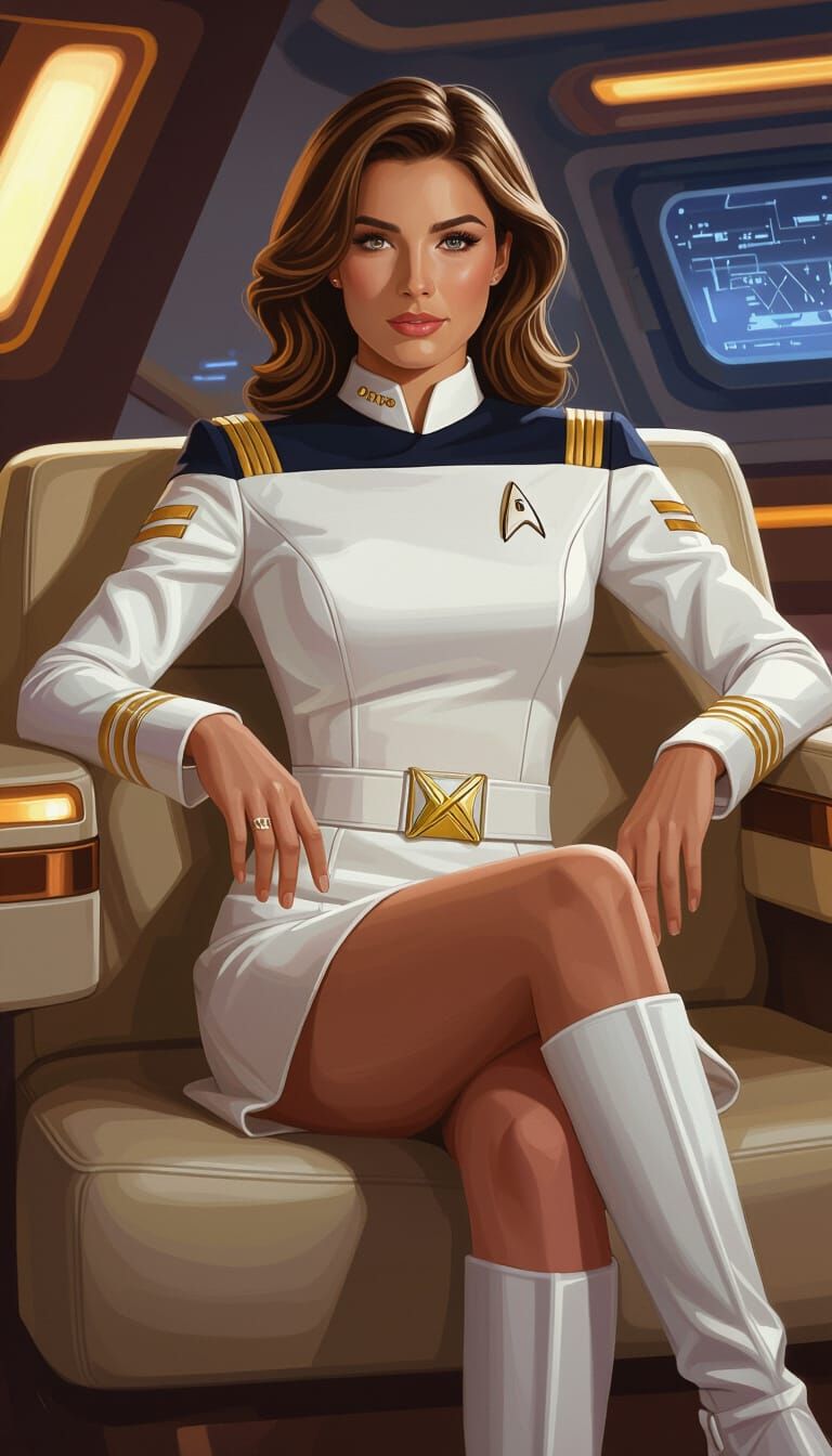 Starfleet Officer Relaxing on Luxury Space Yacht