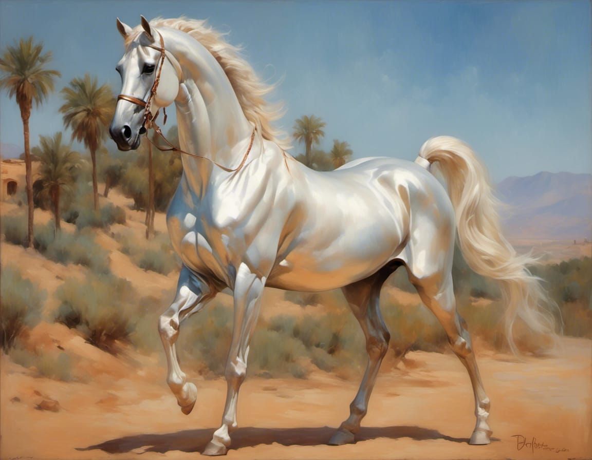Iridescent Copper Arabian Horse in Motion