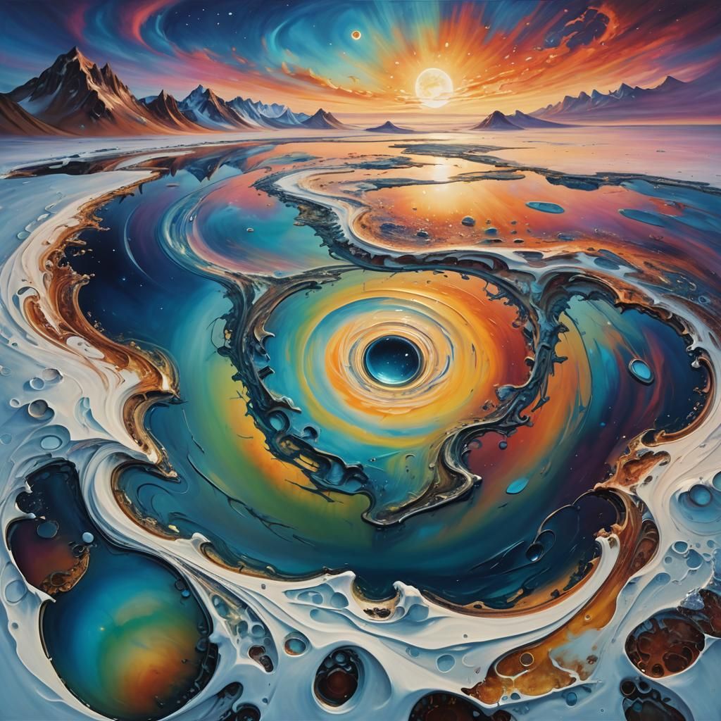 Surreal Melting Earth in Space as Oil Painting