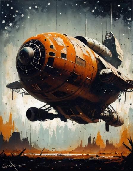 Sleek Symmetric Spaceship in Retro Impasto Style