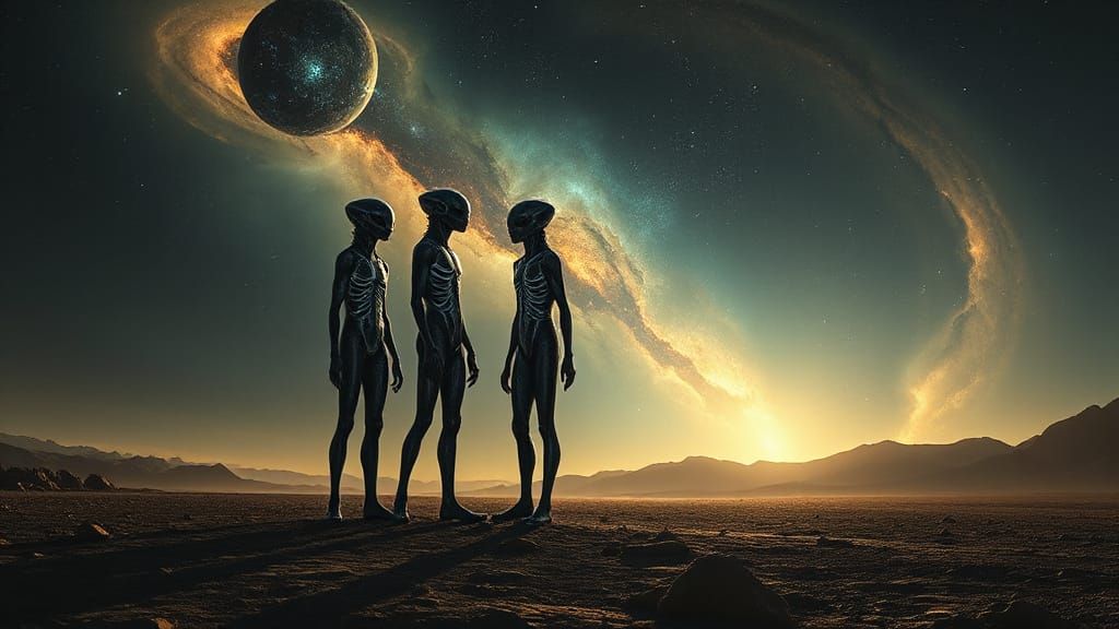 Tall Humanoid Aliens From Saturn in Nebula Glow