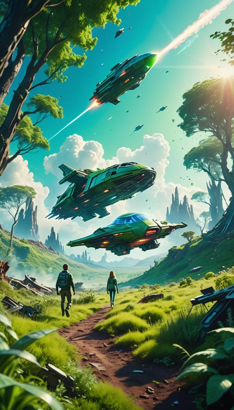 Lush Green World: Futuristic Sci-Fi Film Still