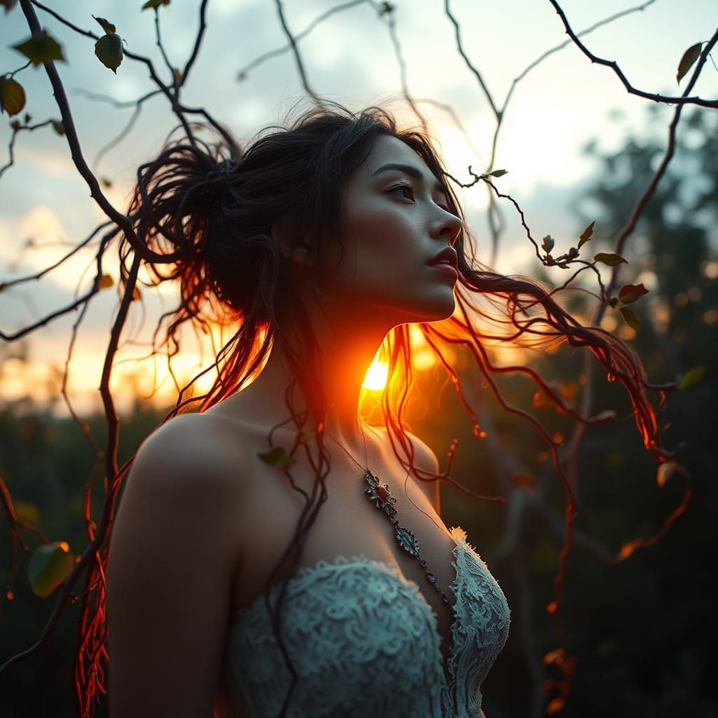 Hybrid Woman in Vines: Detailed Forest Art