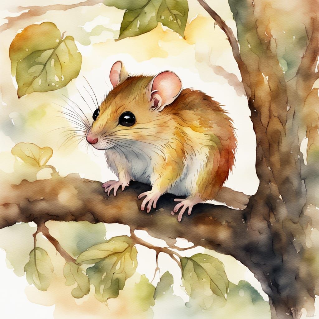 Delicate Watercolour Dormouse in Sunlight