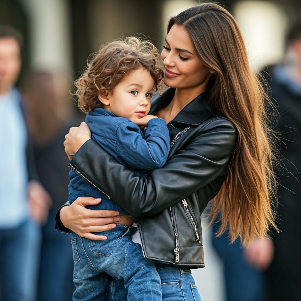 Mother's Tender Embrace in Warm, Golden Light