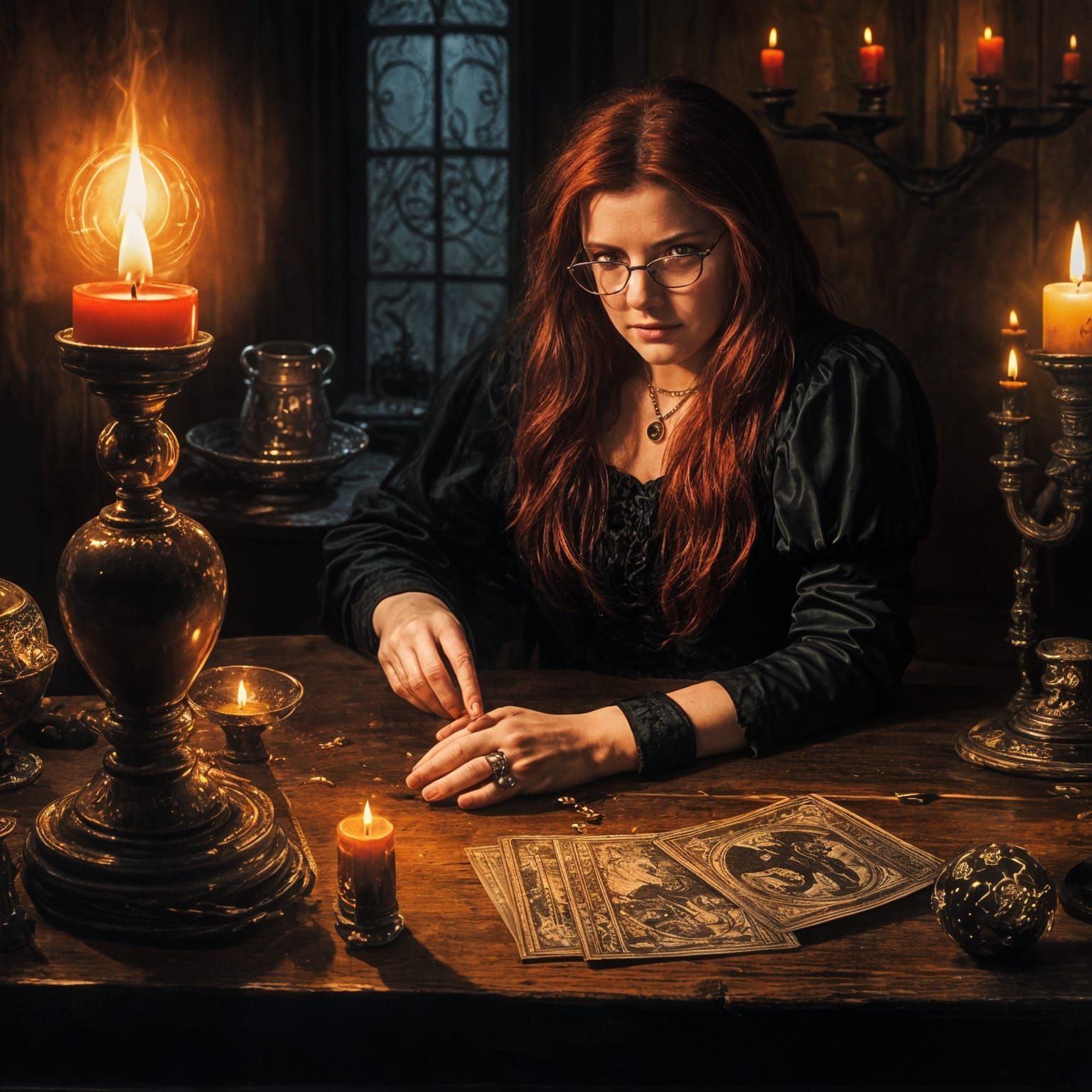 Medieval Witch Tarot Reading in Magical Atmosphere