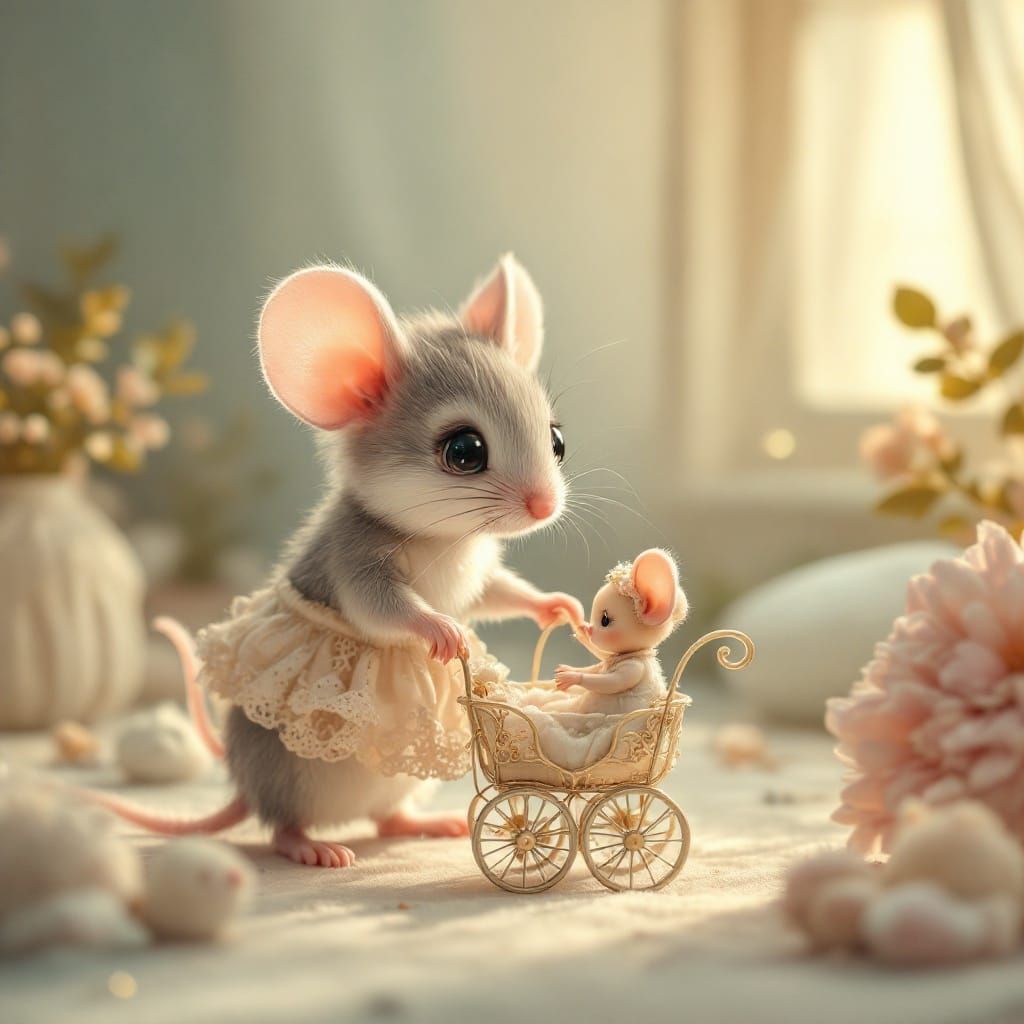Whimsical Mouse in Pastel Nursery Scene