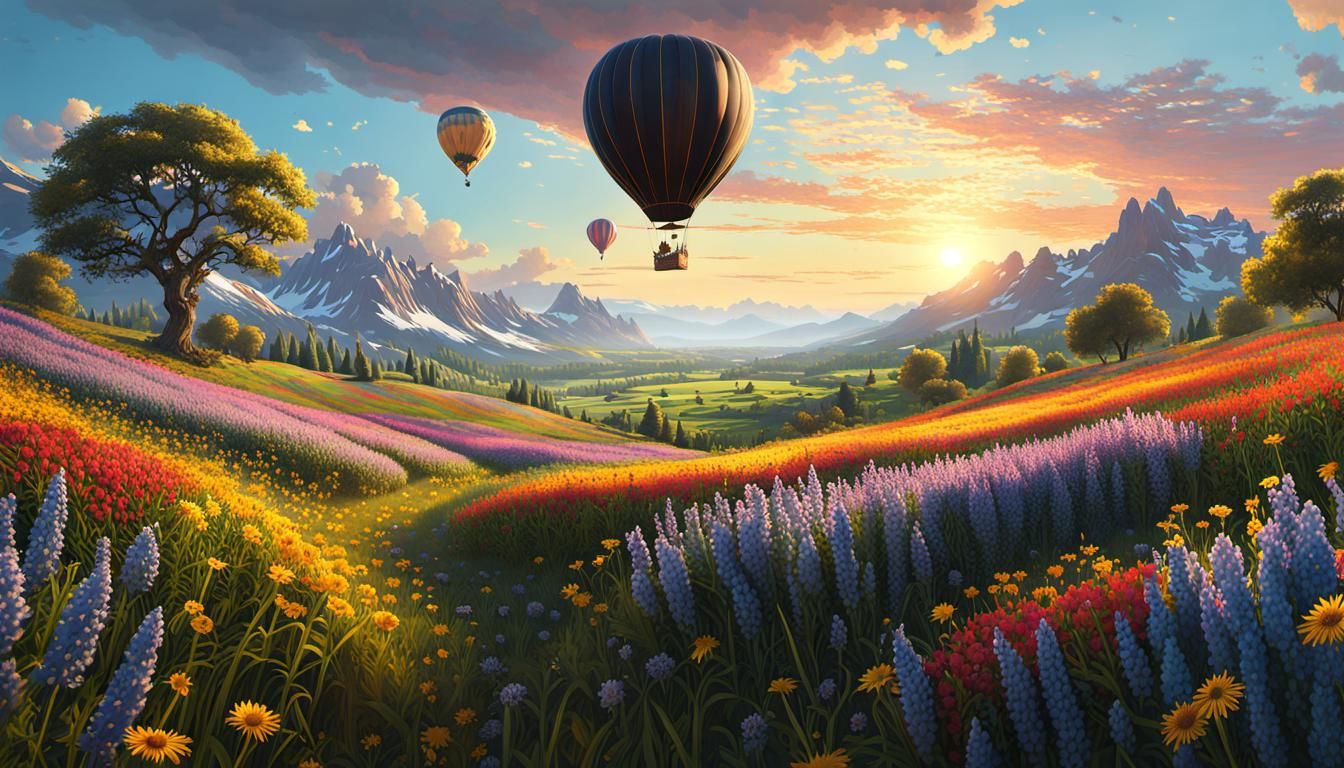 Hot Air Balloon Ride Over Wildflower Meadow