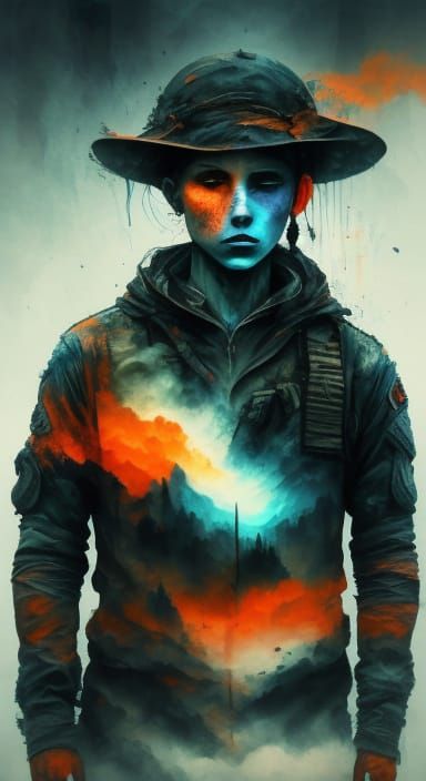 Surreal Digital Composite of Face Blended with Soldiers