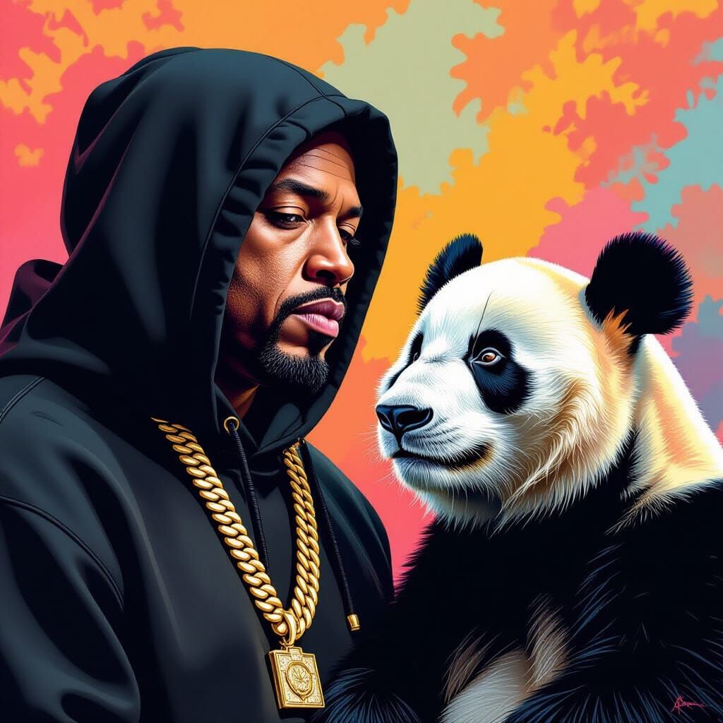 Dr. Dre and Panda in Hyperrealistic Digital Art