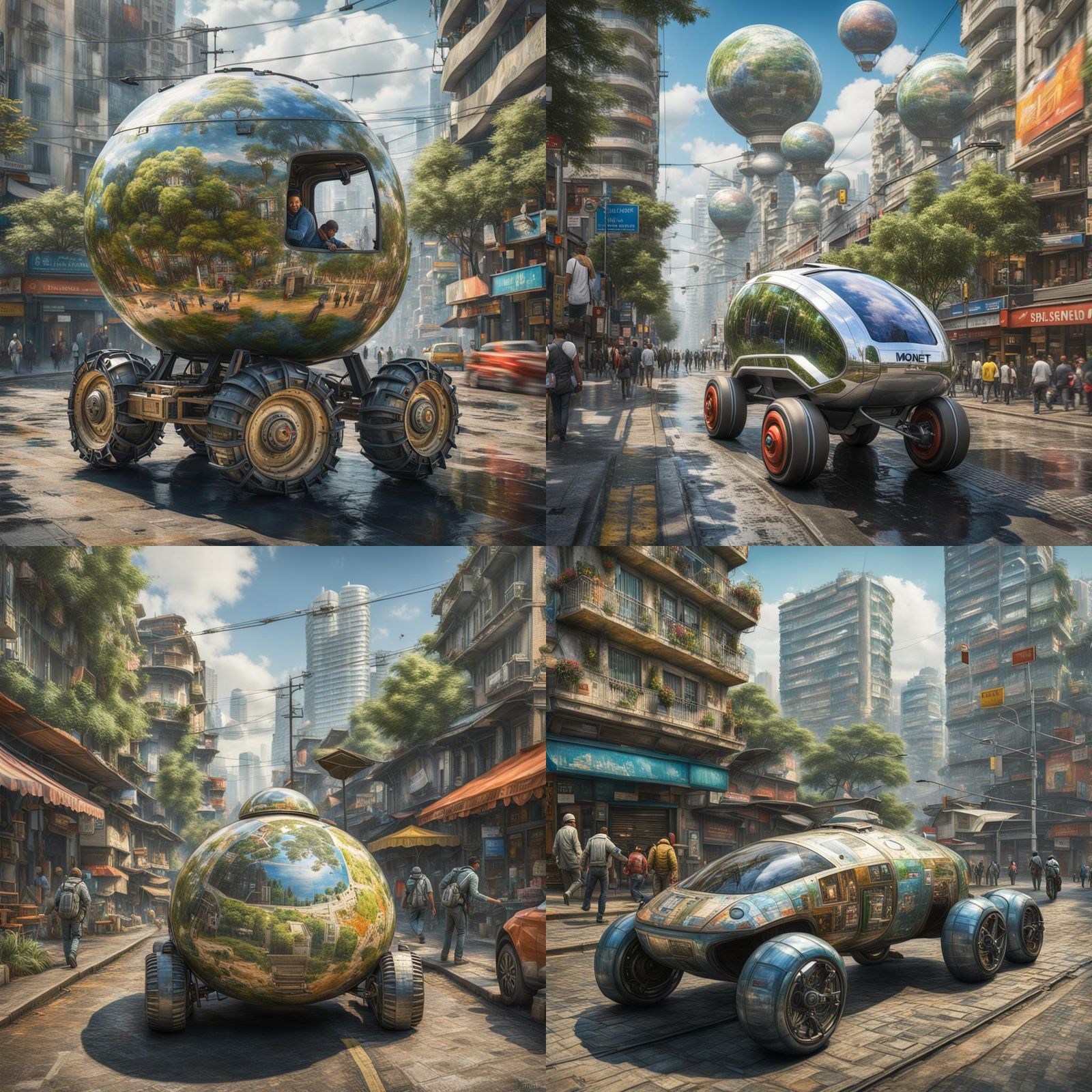 Hyperrealistic Impressionist Cityscape with Futuristic Vehic...