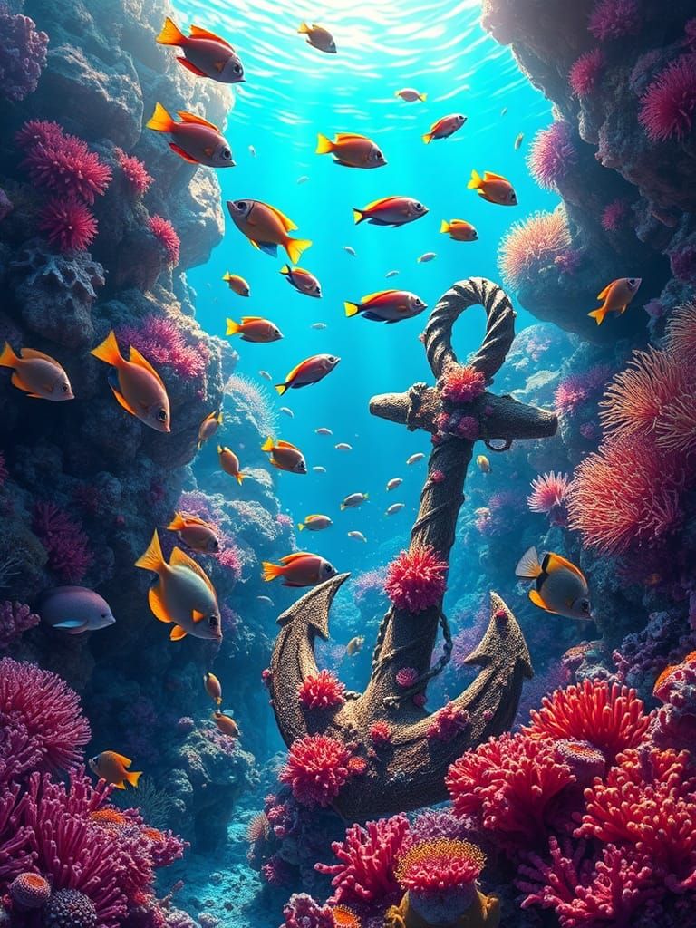 Luminous Coral Reef Scene with Colorful Fish