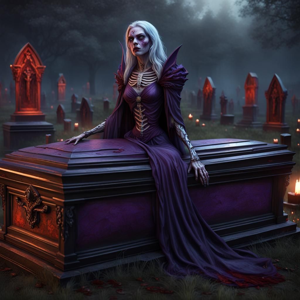 Gothic Horror: Vampire, Zombie, and Cemetery Scene