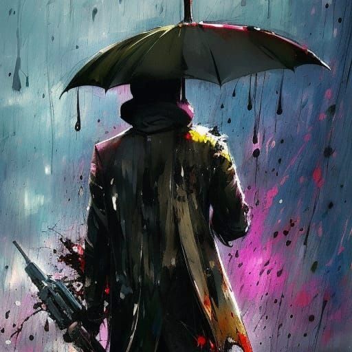 Dramatic Figure with Umbrella in Dark Speedpaint Style