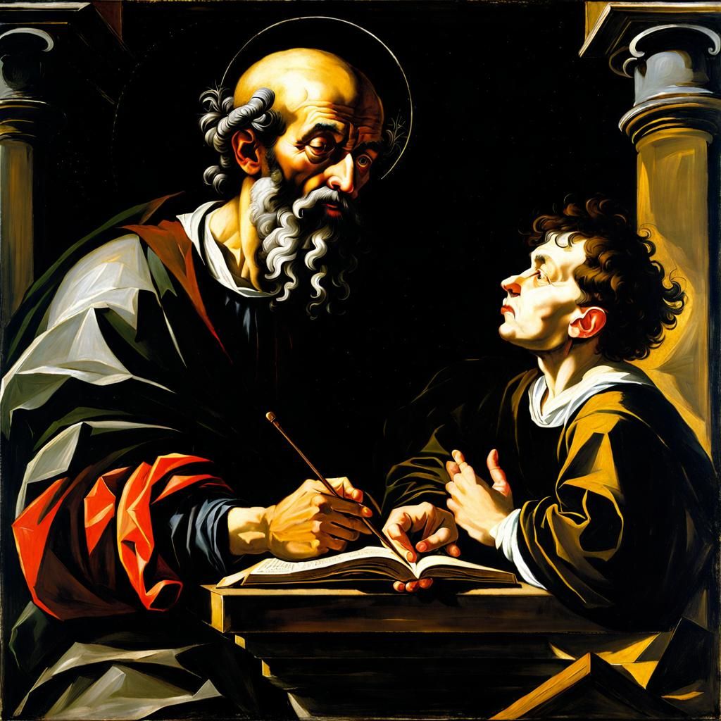 St. Matthew and Grey Alien in Oil Painting Style