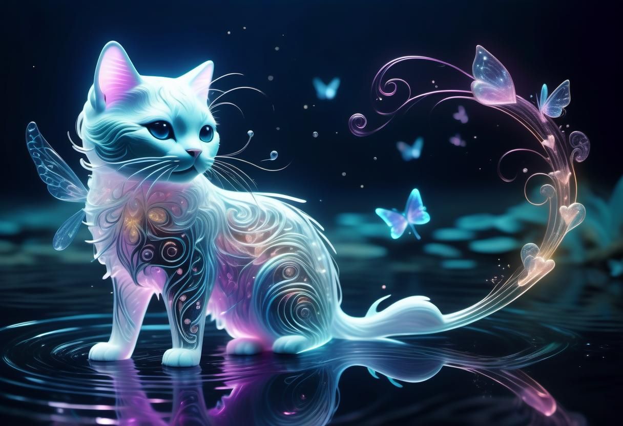 Bioluminescent Fairy Cat with Glowing Wings