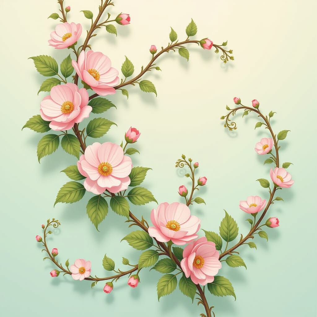 Vines and Wildflowers with Soft Pastel Background