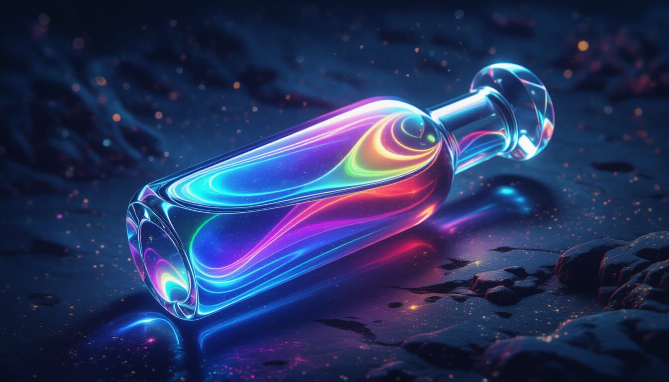 Ethereal Chromatic Vial with Swirling Iridescent Liquid