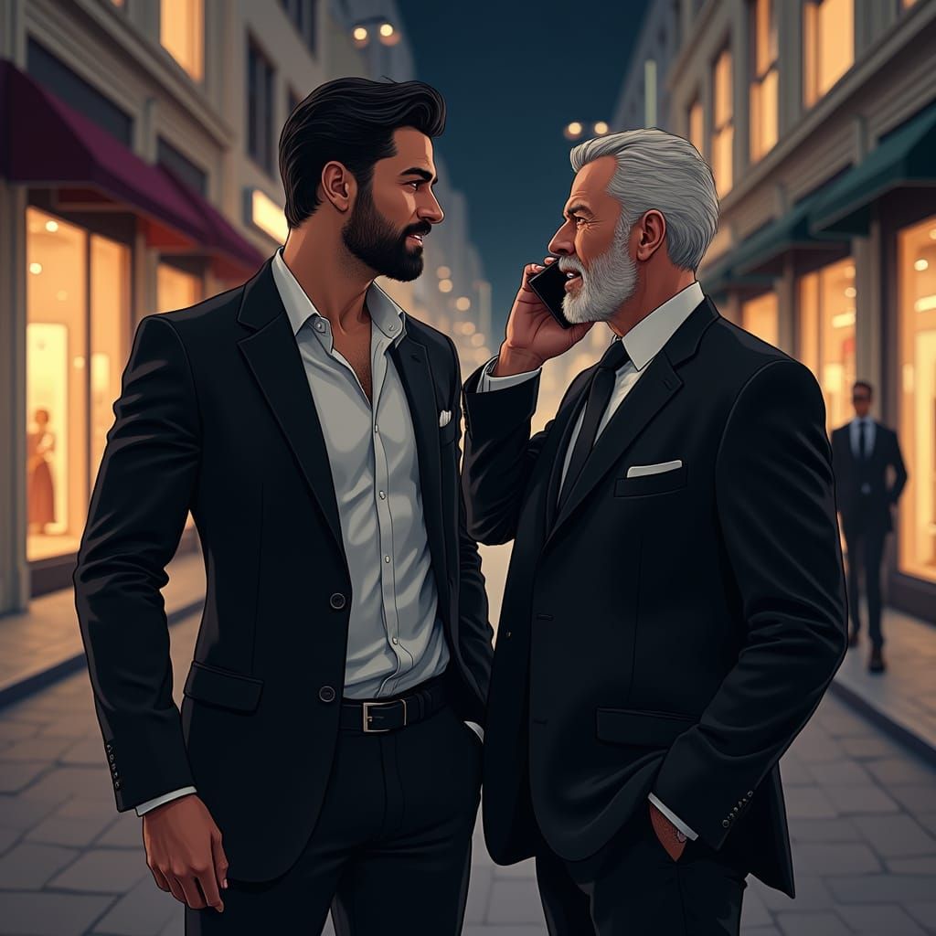 Hyperrealistic Men's Portrait on Night Street