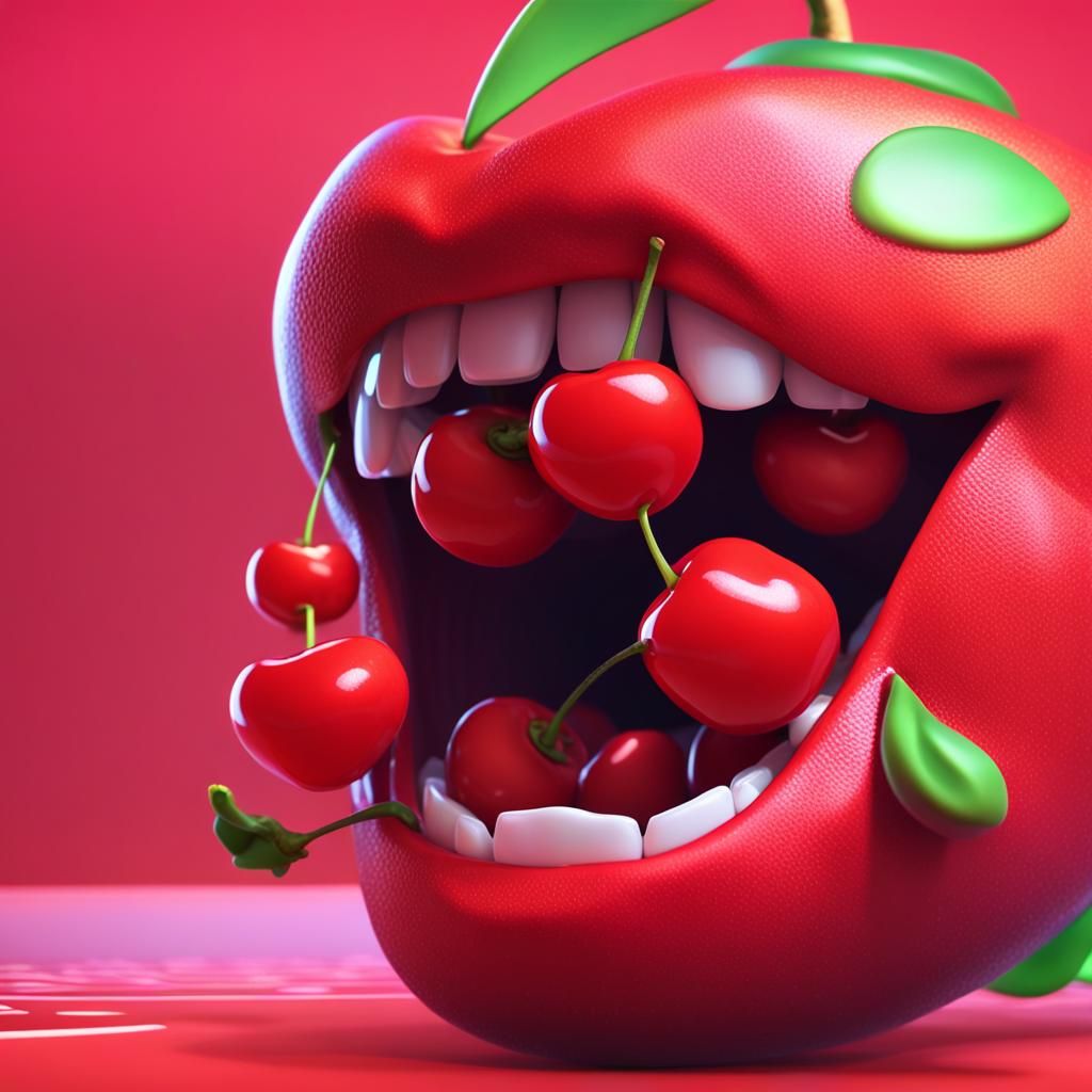 Girl Eating Cherry: 3D Digital Art in Pixar Style