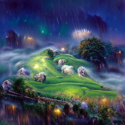 Ethereal Night: Sheep Under the Stars