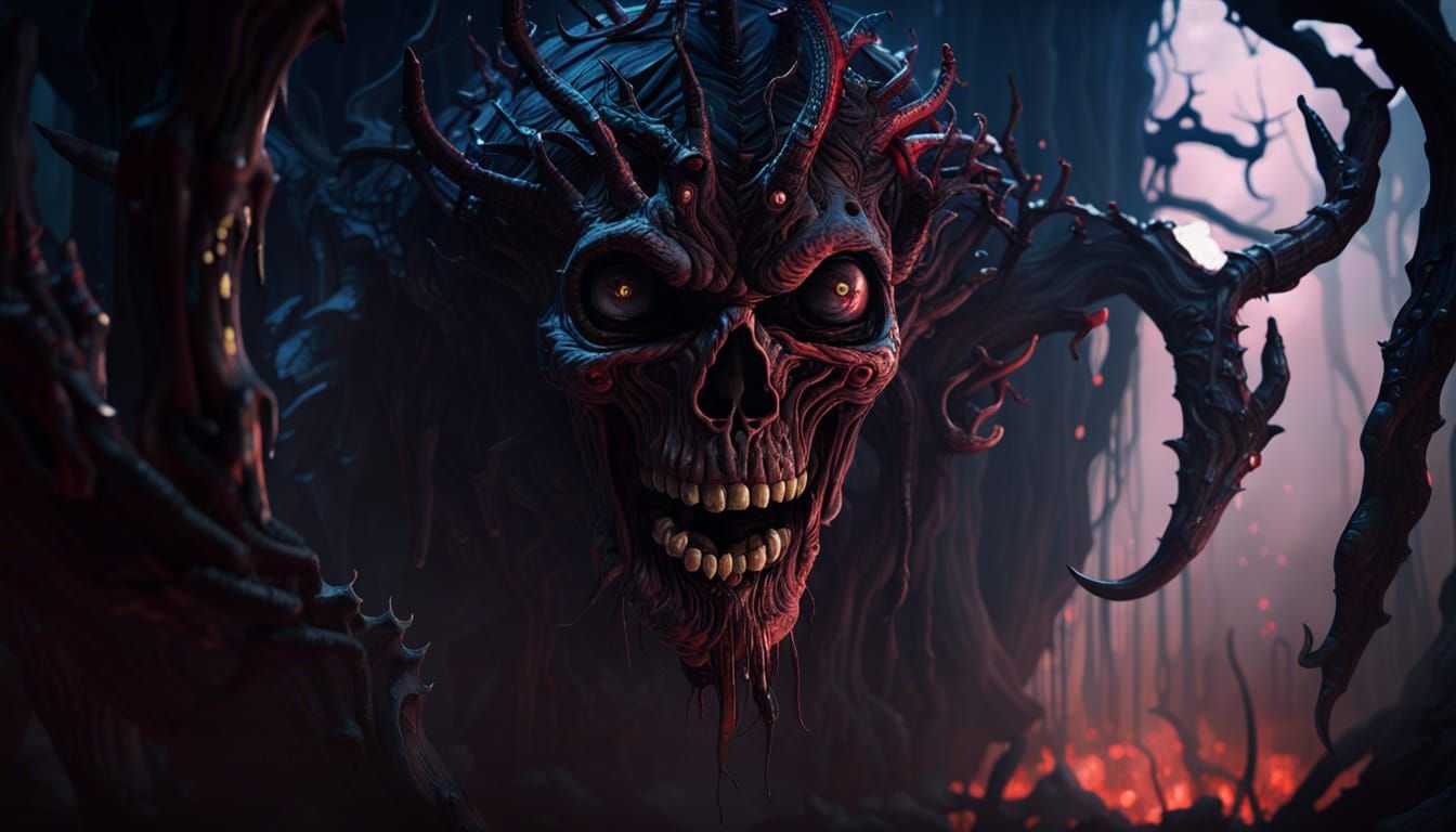 Demonic Evil Dead Matte Painting in Sci-Fi Horror Style